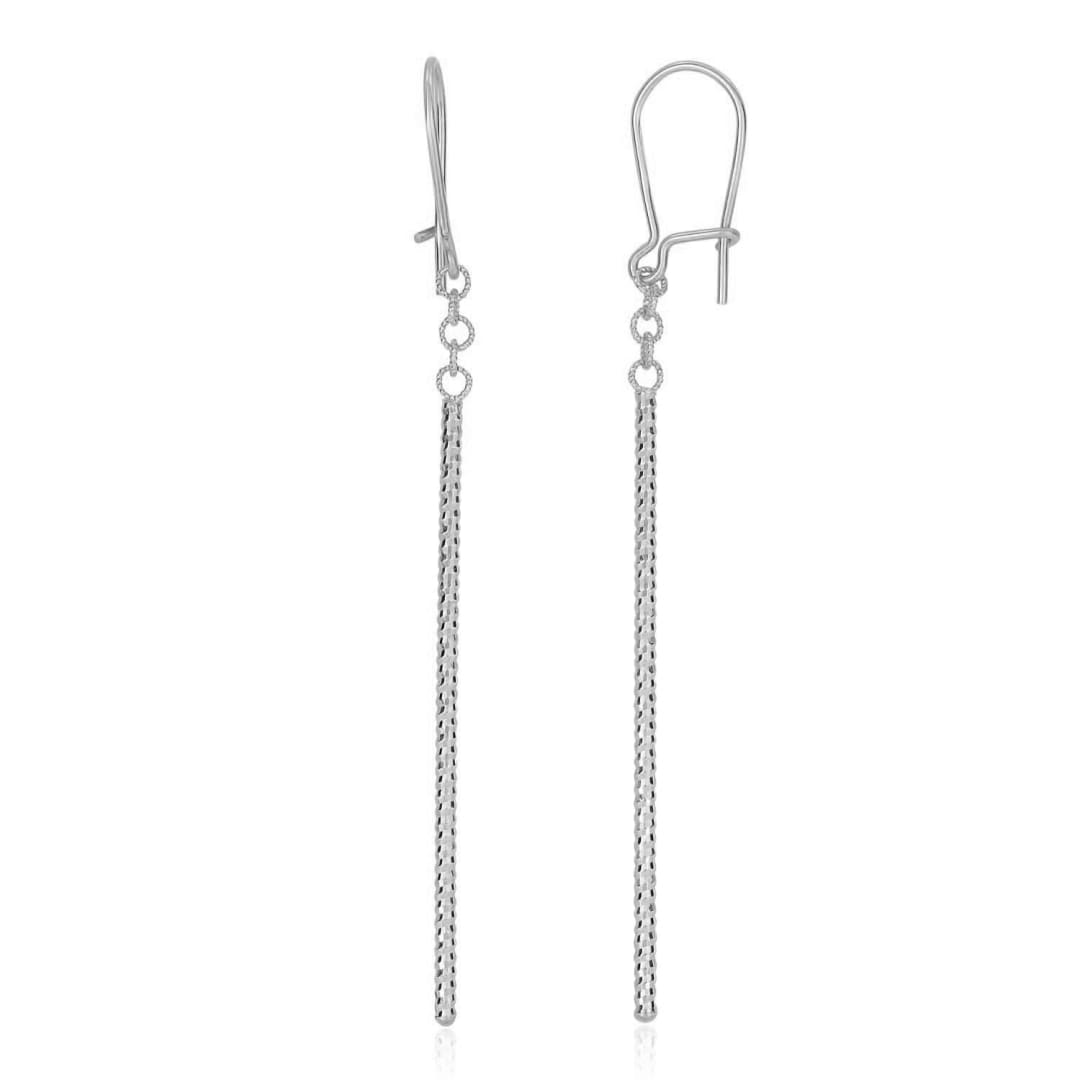 14k White Gold Long Bar Diamond Cut Drop Earrings | Richard Cannon Jewelry