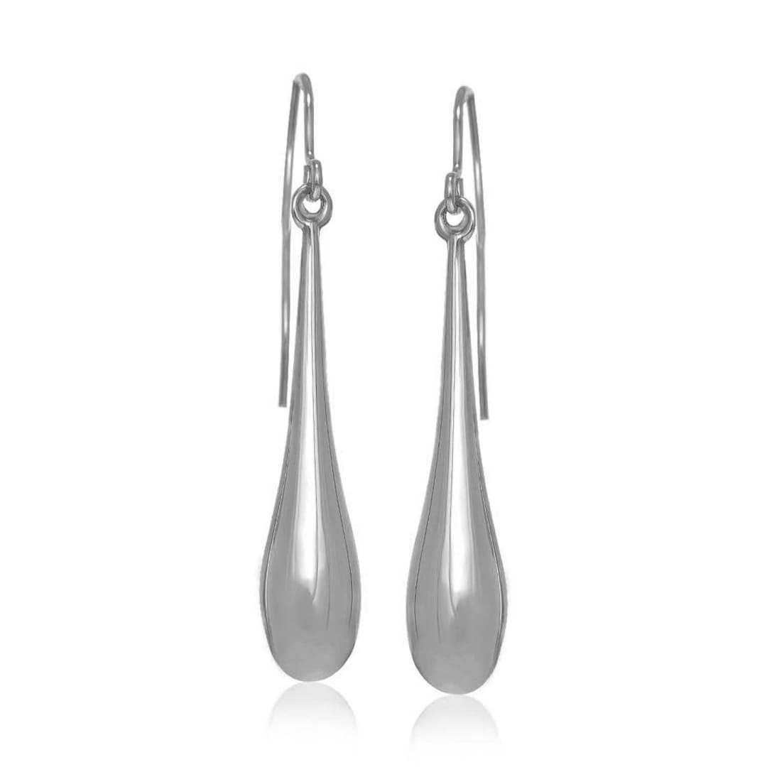 14k White Gold Long Polished Teardrop Dangling Earrings | Richard Cannon Jewelry