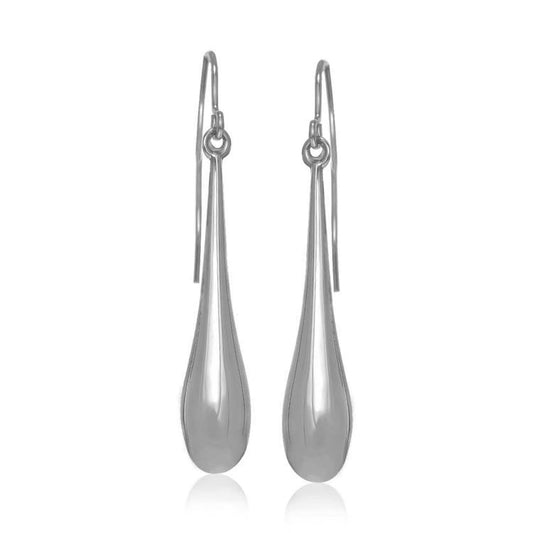 14k White Gold Long Polished Teardrop Dangling Earrings | Richard Cannon Jewelry