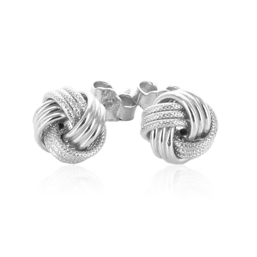 14k White Gold Love Knot with Ridge Texture Earrings | Richard Cannon Jewelry