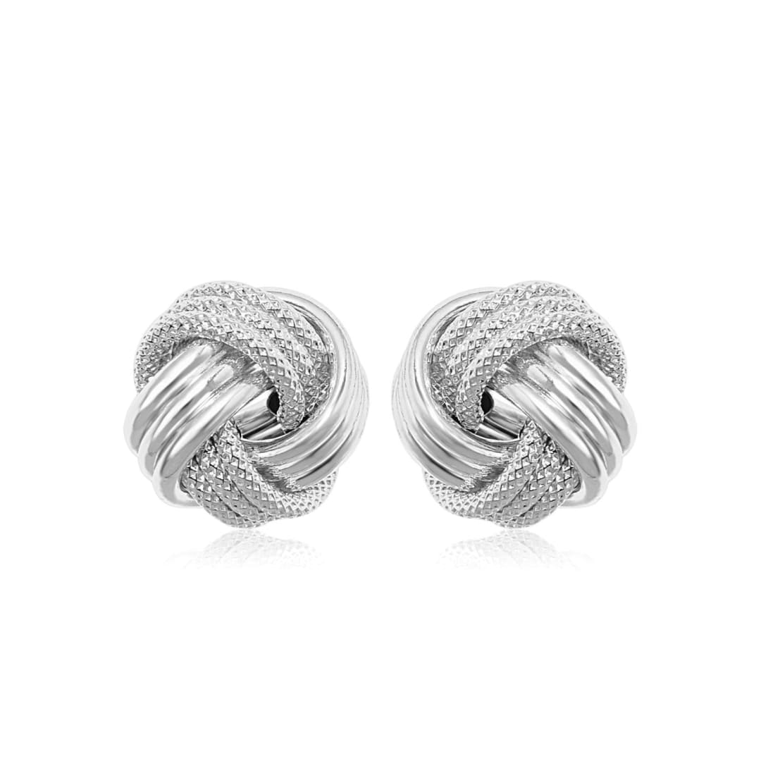 14k White Gold Love Knot with Ridge Texture Earrings | Richard Cannon Jewelry