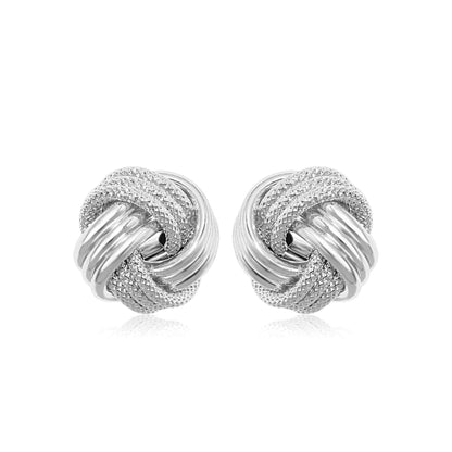 14k White Gold Love Knot with Ridge Texture Earrings | Richard Cannon Jewelry