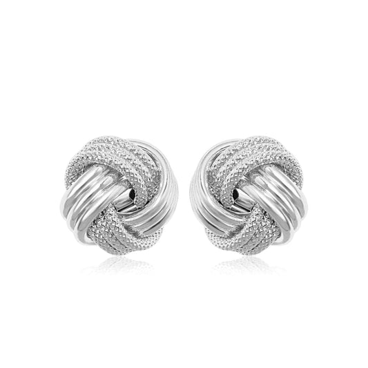 14k White Gold Love Knot with Ridge Texture Earrings | Richard Cannon Jewelry