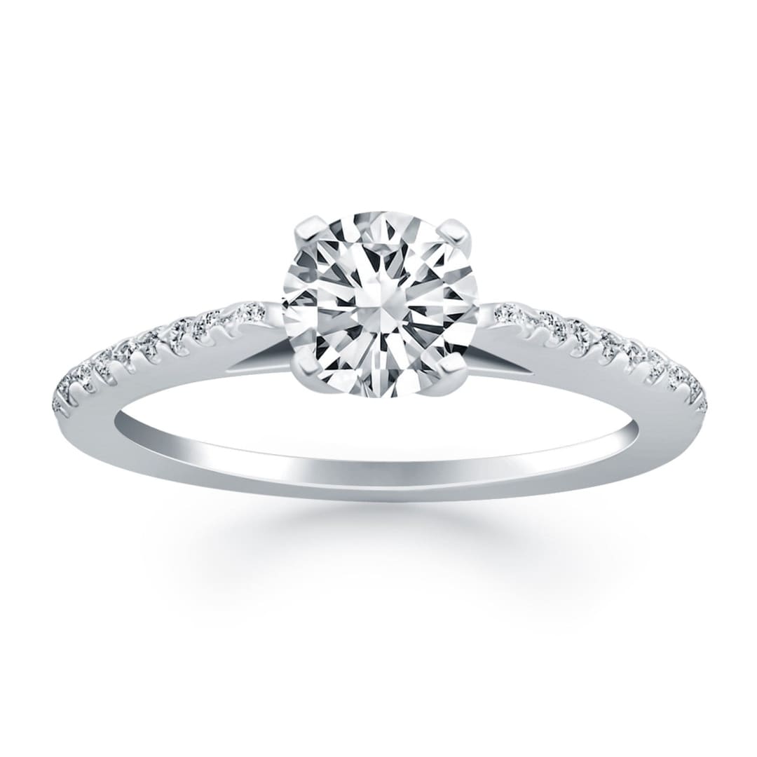 14k White Gold Micro Prong Diamond Cathedral Engagement Ring | Richard Cannon Jewelry