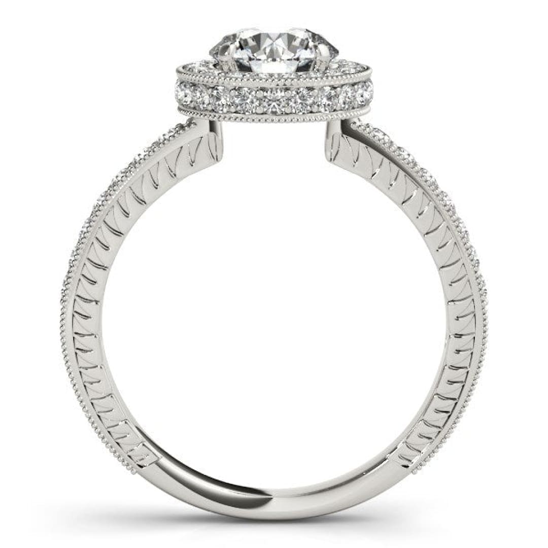 14k White Gold Milgrain Border Diamond Pave Engagement Ring (1 1/2 cttw) | Richard Cannon