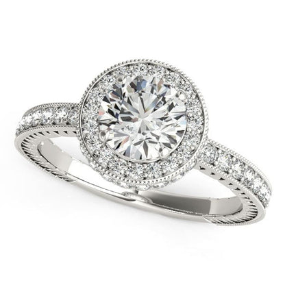 14k White Gold Milgrain Border Diamond Pave Engagement Ring (1 1/2 cttw) | Richard Cannon