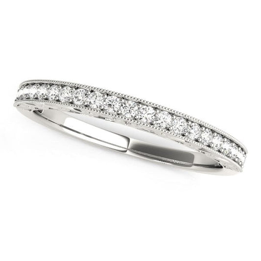 14k White Gold Milgrain Bordered Round Diamond Wedding Band (1/6 cttw) | Richard Cannon