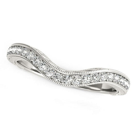 14k White Gold Milgrained Baroque Curved Diamond Wedding Ring (1/6 cttw) | Richard Cannon