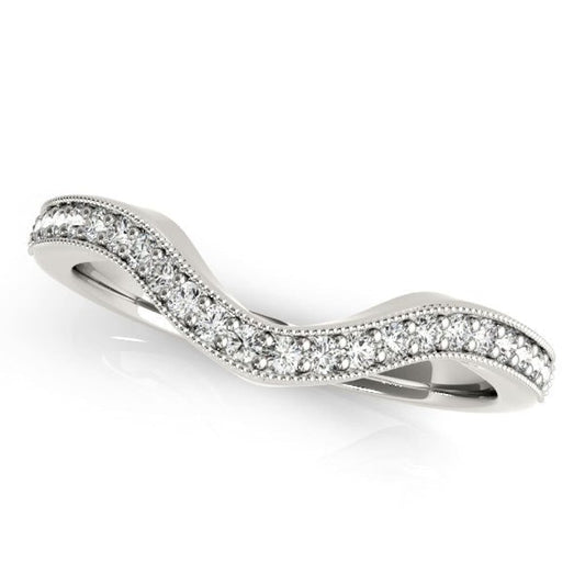 14k White Gold Milgrained Border Curved Diamond Wedding Band (1/5 cttw) | Richard Cannon