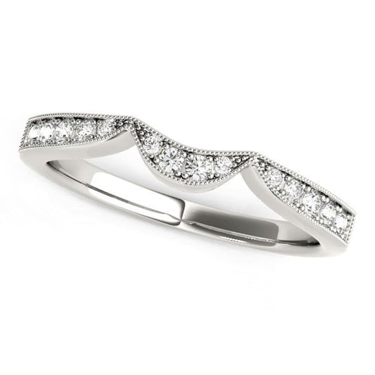 14k White Gold Milgrained Curved Wedding Diamond Band (1/6 cttw) | Richard Cannon Jewelry