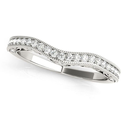 14k White Gold Milgrained Pave Set Curved Diamond Wedding Band (1/5 cttw) | Richard