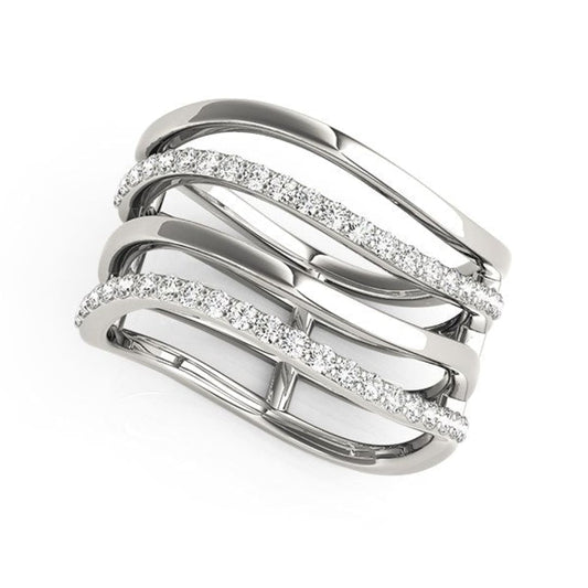 14k White Gold Multiple Band Design Ring with Diamonds (3/8 cttw) | Richard Cannon Jewelry