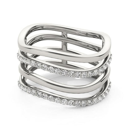 14k White Gold Multiple Band Design Ring with Diamonds (3/8 cttw) | Richard Cannon Jewelry