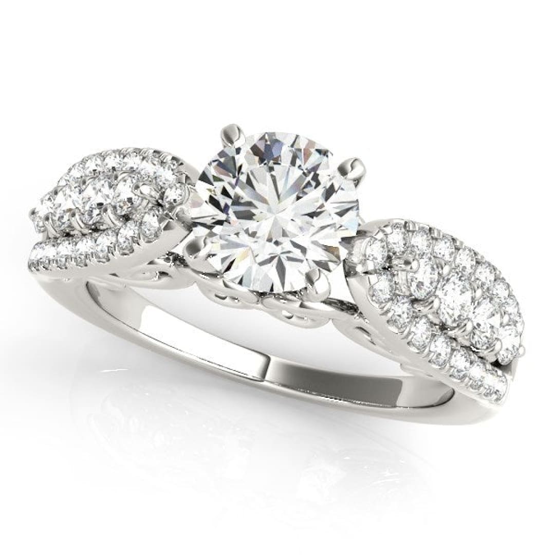 14k White Gold Multirow Shank Round Diamond Engagement Ring (1 1/2 cttw) | Richard Cannon