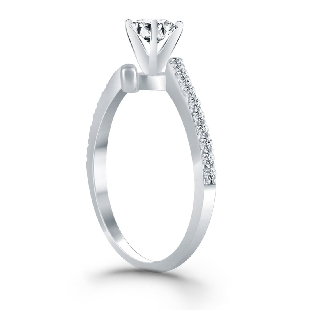 14k White Gold Open Shank Bypass Diamond Engagement Ring | Richard Cannon Jewelry