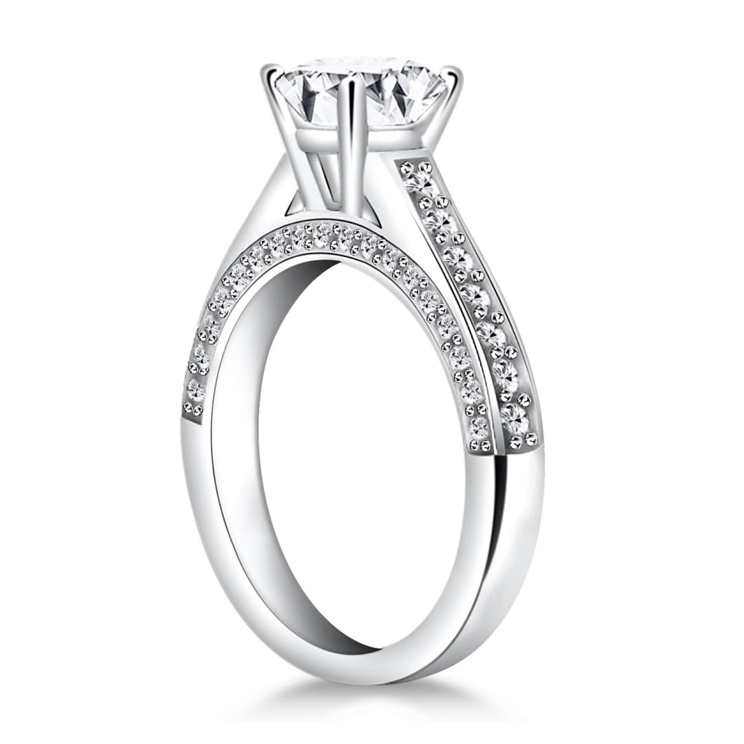 14k White Gold Pave Diamond Cathedral Engagement Ring | Richard Cannon Jewelry