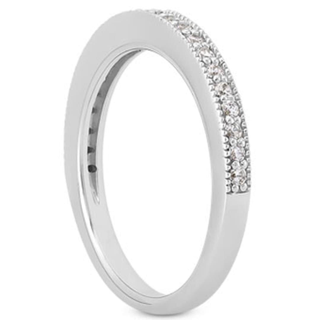 14k White Gold Pave Diamond Milgrain Wedding Ring Band Set 1/2 Around | Richard Cannon