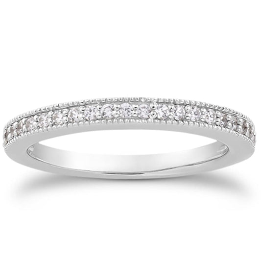 14k White Gold Pave Diamond Milgrain Wedding Ring Band Set 1/2 Around | Richard Cannon