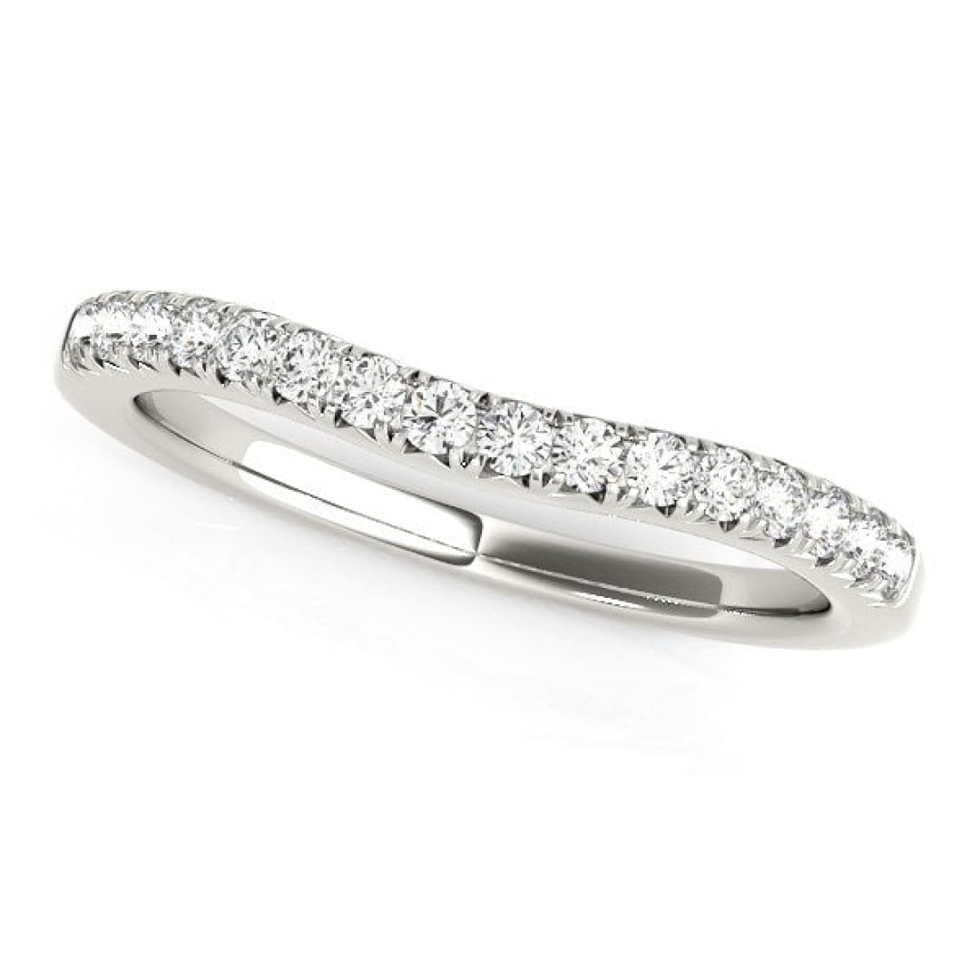 14k White Gold Pave Set Round Curved Wedding Band (1/4 cttw) | Richard Cannon Jewelry