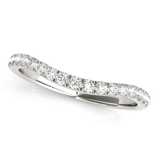 14k White Gold Pave Set Round Diamond Curved Wedding Band (1/4 cttw) | Richard Cannon