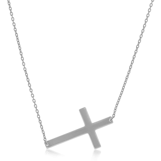 14k White Gold Plain Cross Motif Necklace | Richard Cannon Jewelry