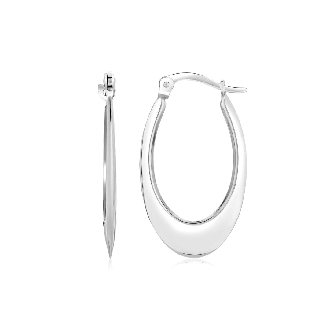 14k White Gold Polished Graduated Oval Hoop Earrings | Richard Cannon Jewelry