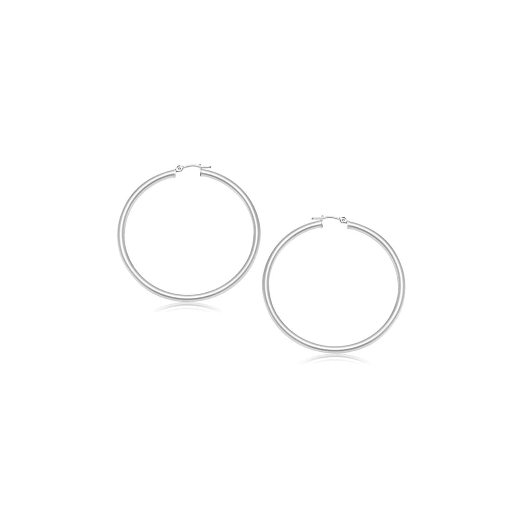 14k White Gold Polished Hoop Earrings (15 mm) | Richard Cannon Jewelry