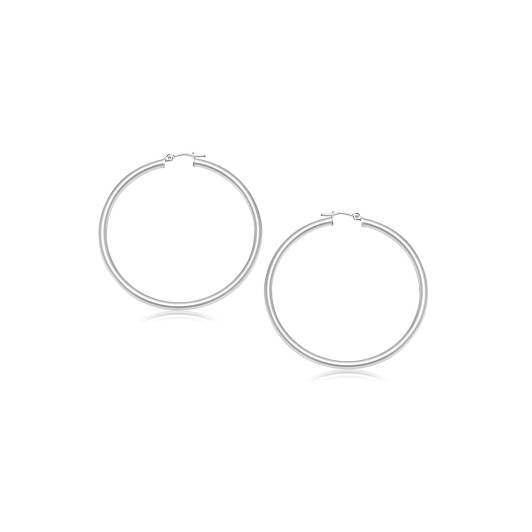 14k White Gold Polished Hoop Earrings (2- mm) | Richard Cannon Jewelry