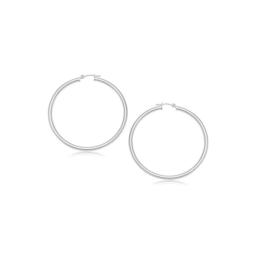 14k White Gold Polished Hoop Earrings (2- mm) | Richard Cannon Jewelry