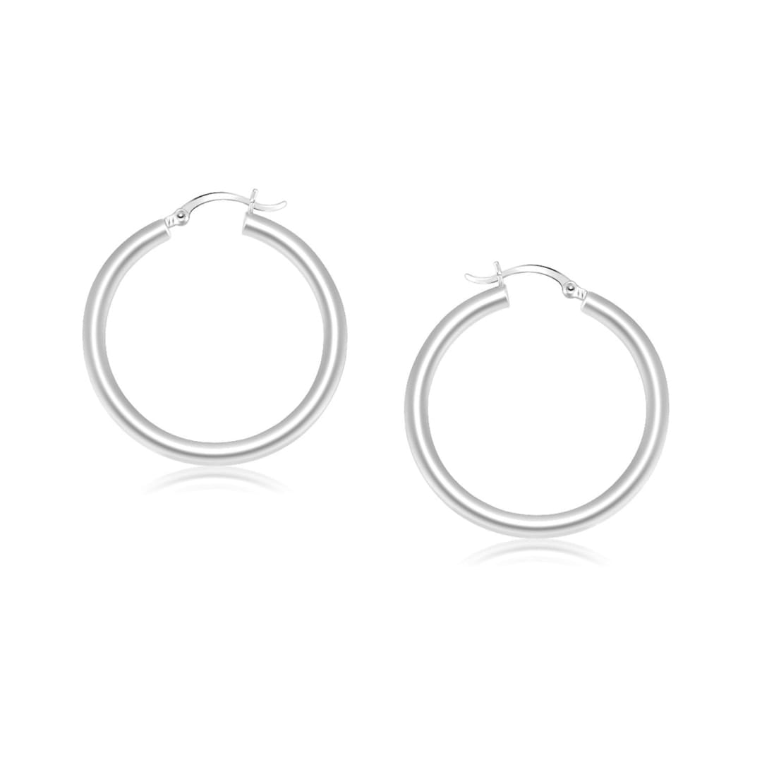 14k White Gold Polished Hoop Earrings (25 mm) | Richard Cannon Jewelry