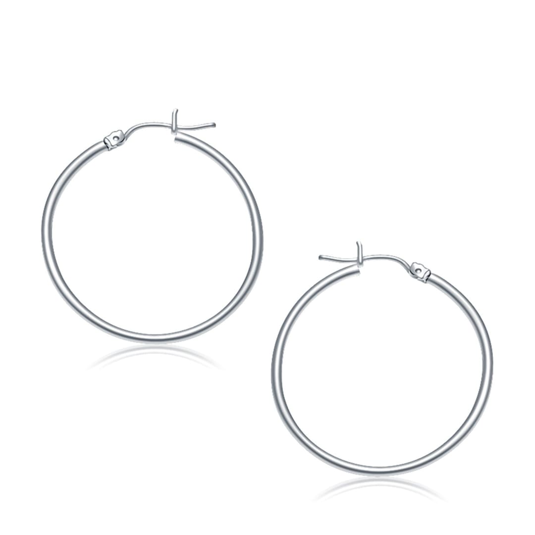 14k White Gold Polished Hoop Earrings (30 mm) | Richard Cannon Jewelry