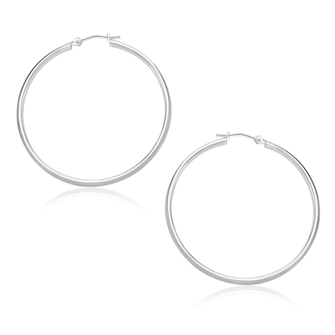 14k White Gold Polished Hoop Earrings (30mm) | Richard Cannon Jewelry