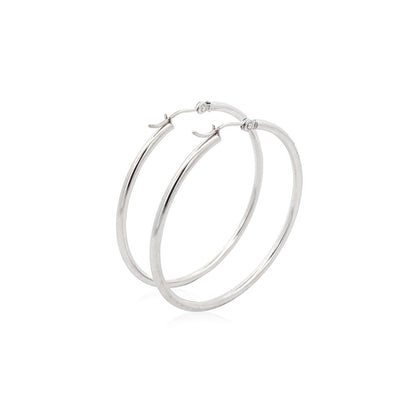 14k White Gold Polished Hoop Earrings (40 mm) | Richard Cannon Jewelry