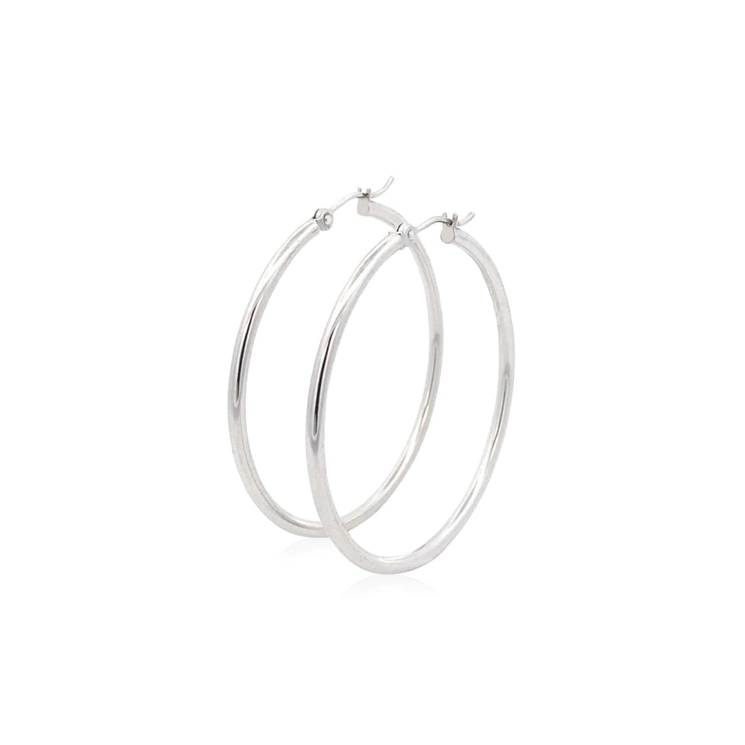 14k White Gold Polished Hoop Earrings (40 mm) | Richard Cannon Jewelry