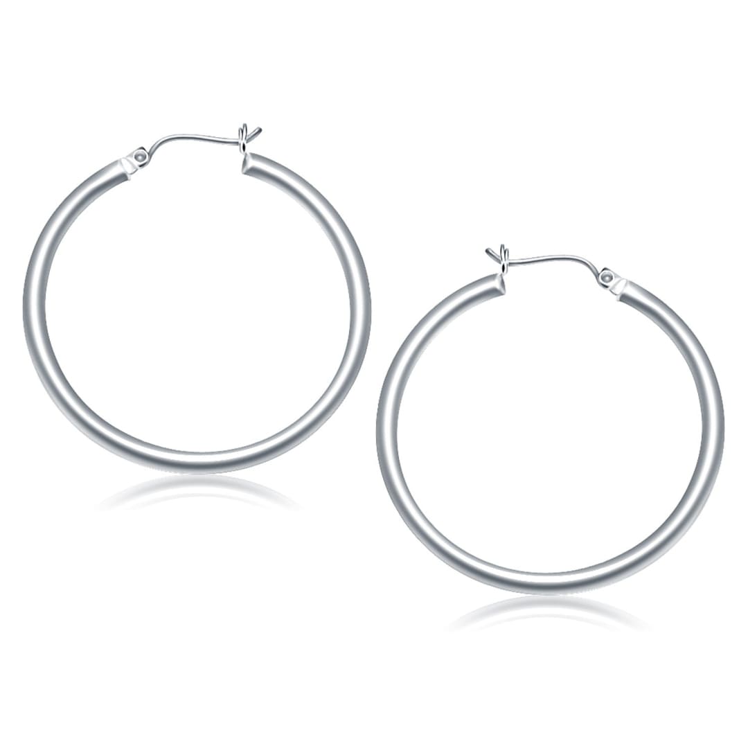 14k White Gold Polished Hoop Earrings (40 mm) | Richard Cannon Jewelry