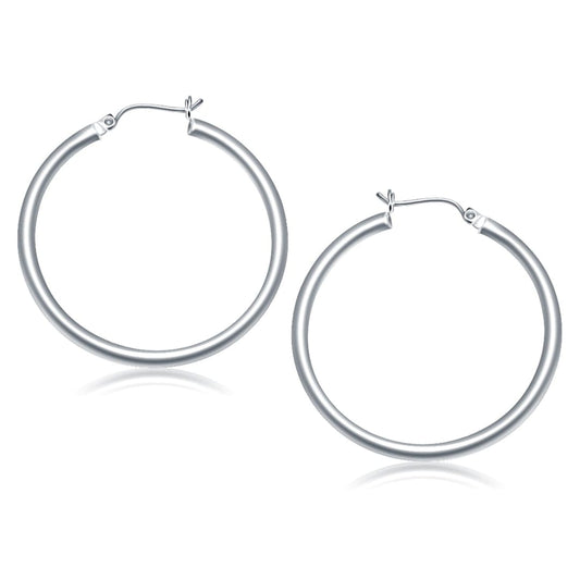 14k White Gold Polished Hoop Earrings (40 mm) | Richard Cannon Jewelry