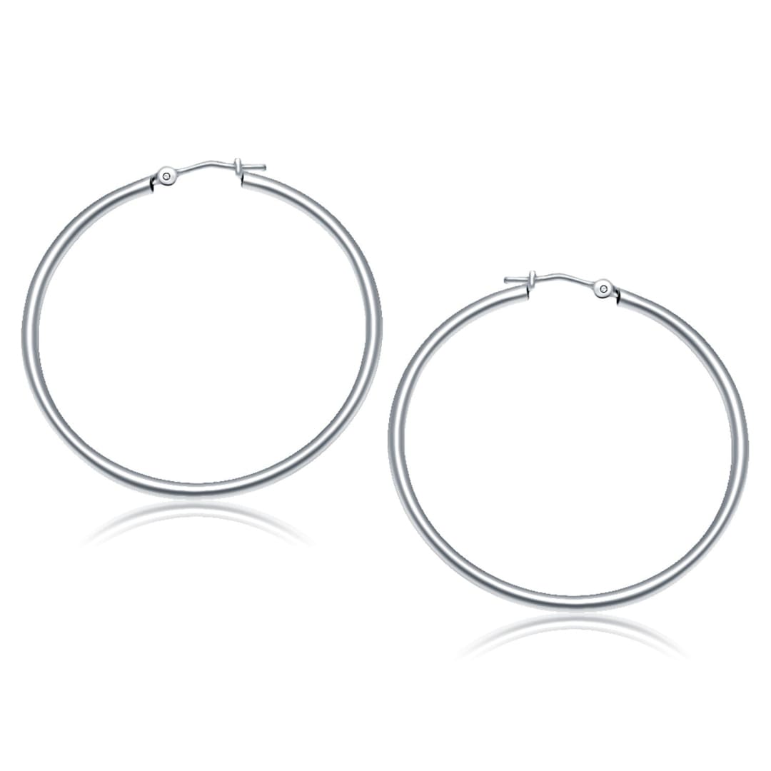 14k White Gold Polished Hoop Earrings (40 mm) | Richard Cannon Jewelry