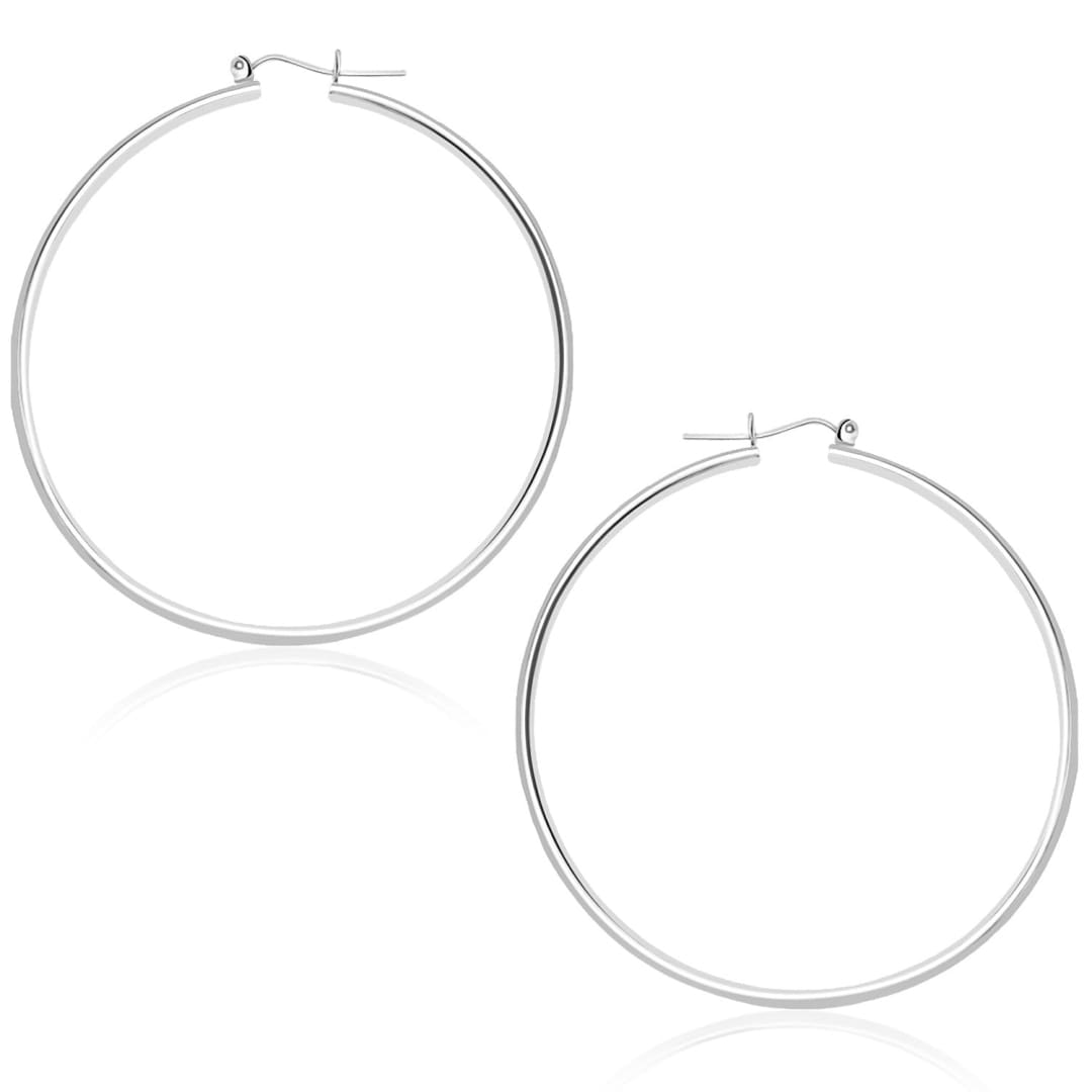 14k White Gold Polished Hoop Earrings (45 mm) | Richard Cannon Jewelry