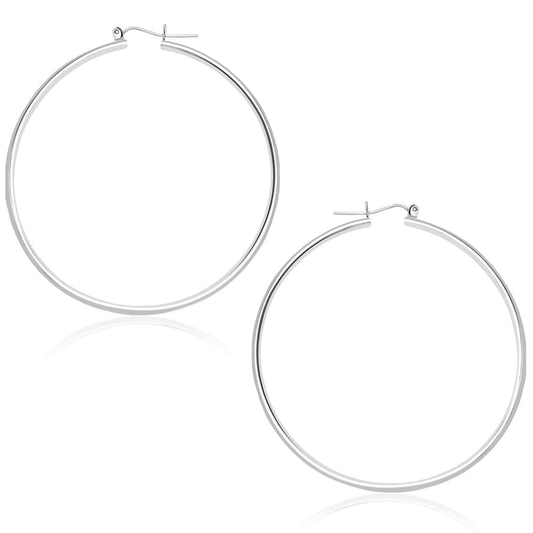 14k White Gold Polished Hoop Earrings (45 mm) | Richard Cannon Jewelry