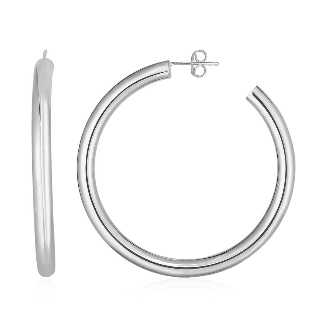 14k White Gold Polished Hoop Earrings(4x40mm) | Richard Cannon Jewelry