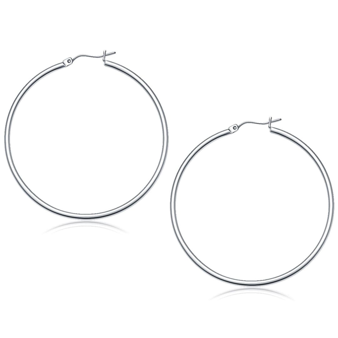 14k White Gold Polished Hoop Earrings (50 mm) | Richard Cannon Jewelry