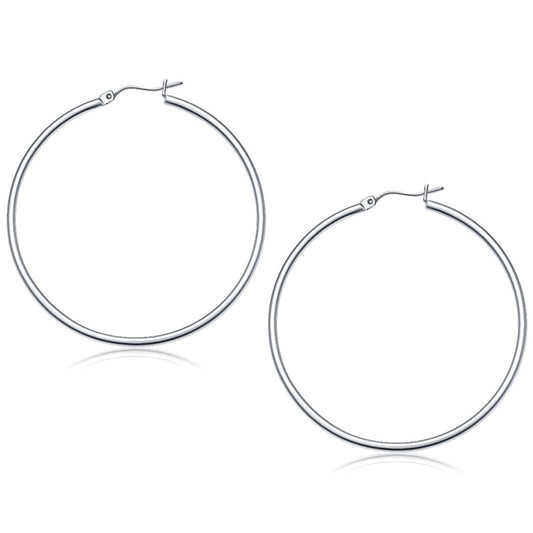 14k White Gold Polished Hoop Earrings (50 mm) | Richard Cannon Jewelry