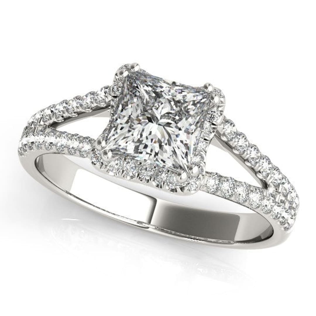 14k White Gold Princes Cut Halo Split Shank Diamond Engagement Ring (2 cttw) | Richard