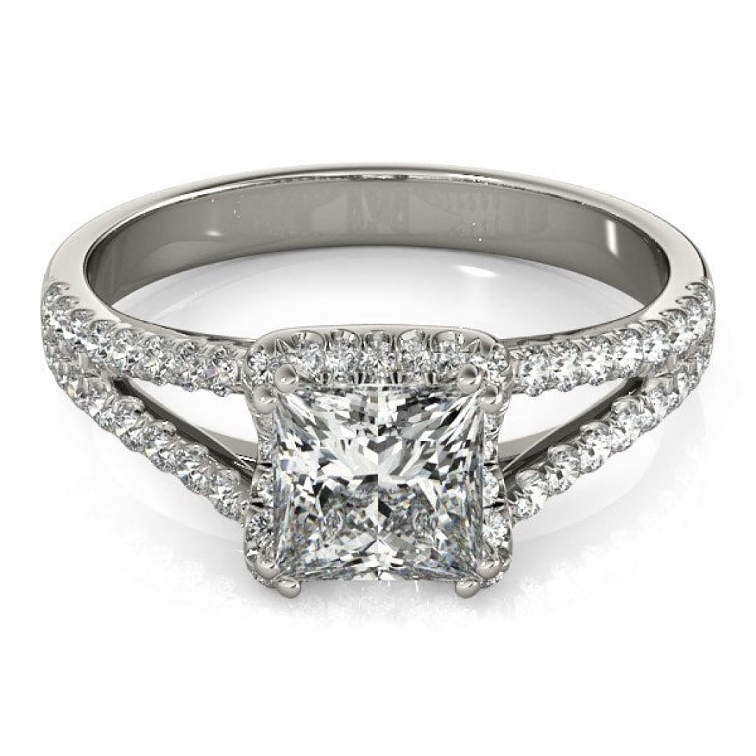 14k White Gold Princes Cut Halo Split Shank Diamond Engagement Ring (2 cttw) | Richard