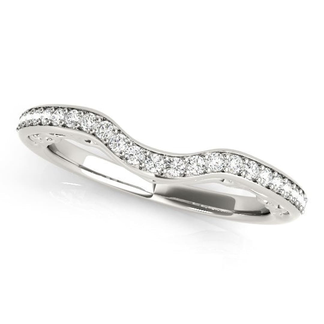 14k White Gold Prong Set Curved Diamond Wedding Ring (1/6 cttw) | Richard Cannon Jewelry