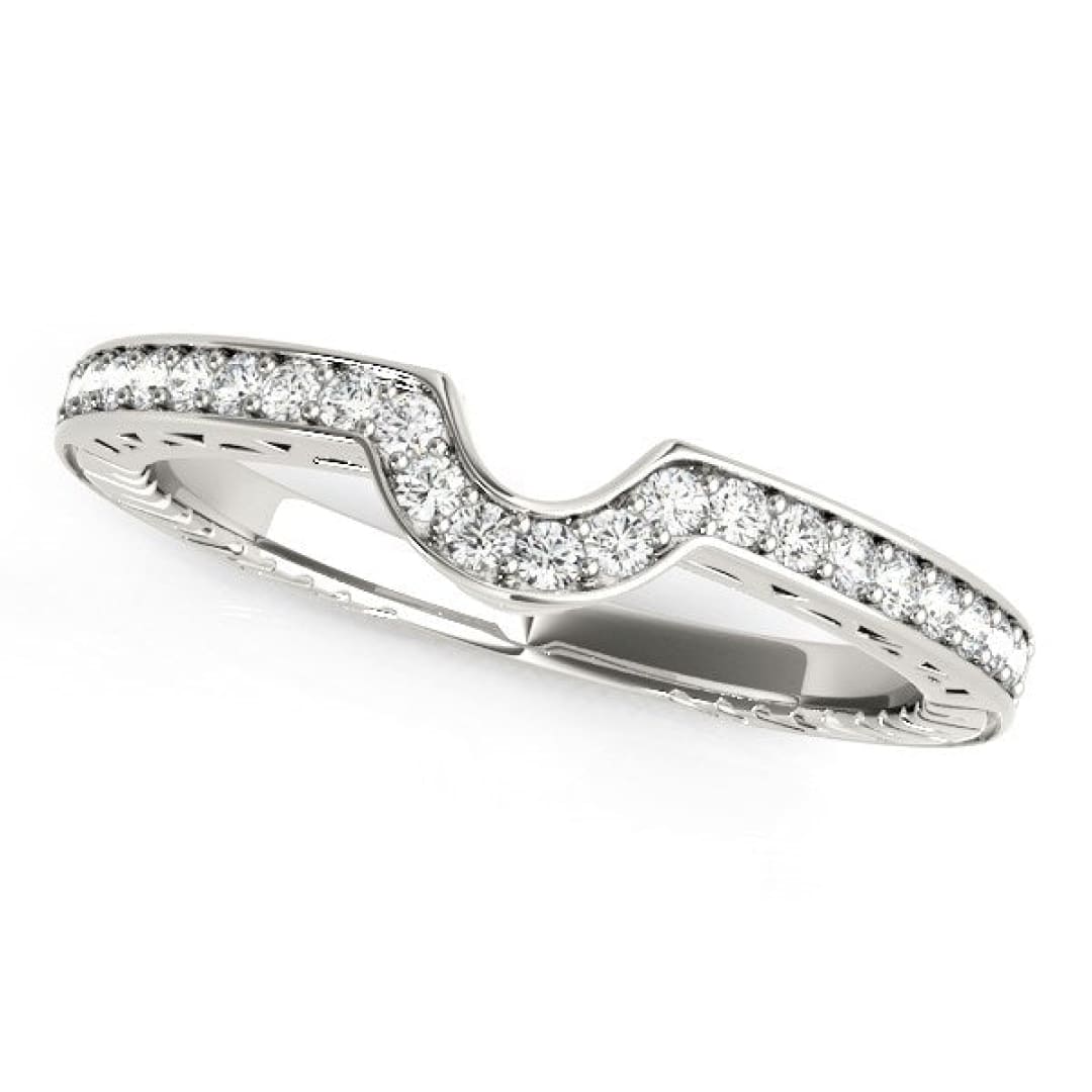 14k White Gold Prong Set Curved Wedding Band (1/8 cttw) | Richard Cannon Jewelry