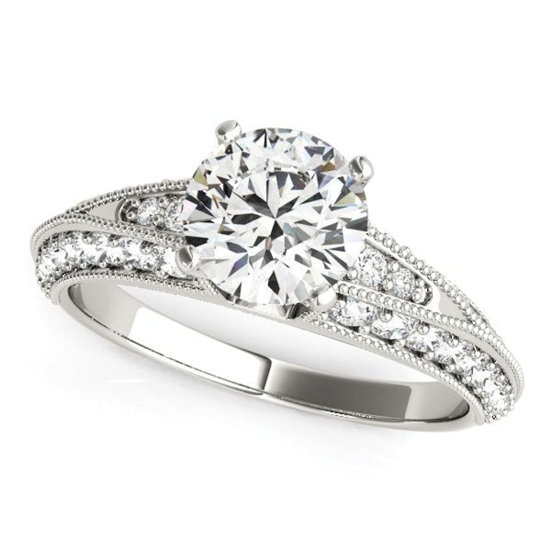 14k White Gold Pronged Round Antique Diamond Engagement Ring (1 1/2 cttw) | Richard