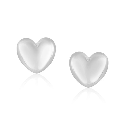 14k White Gold Puffed Heart Shape Shiny Earrings | Richard Cannon Jewelry