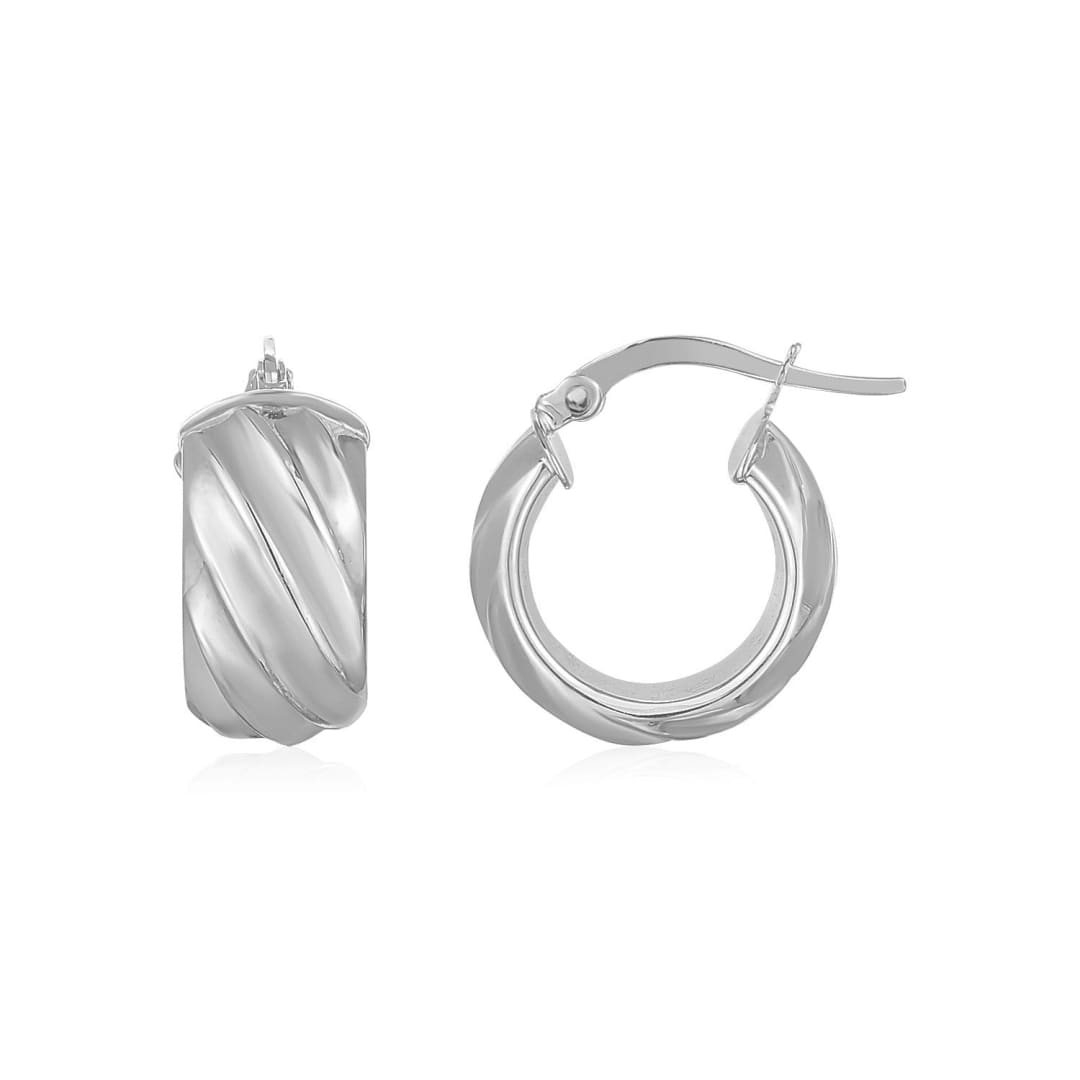 14K White Gold Ribbed Hoop Earrings Wide | Richard Cannon Jewelry