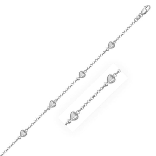 14k White Gold Rolo Chain Bracelet with Puffed Heart Stations | Richard Cannon Jewelry